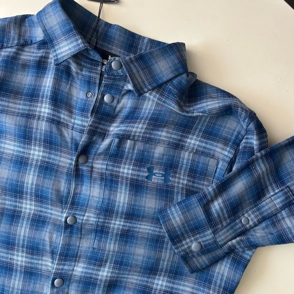 Under Armour Men's Slim Tradesman Flex Flannel Button Down Size Medium New Blue - Picture 4 of 8